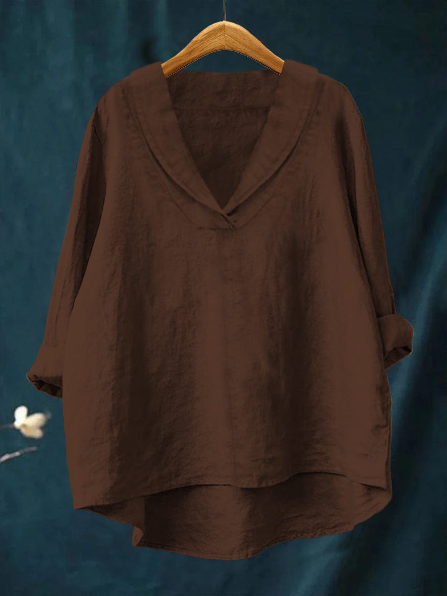 Relaxed V-Neck Linen-Look Top