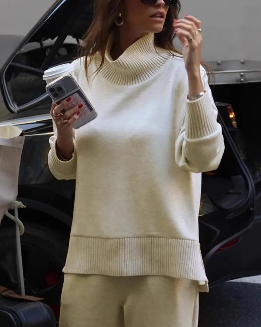 Roll-Neck Knit Co-ord Set – Cream
