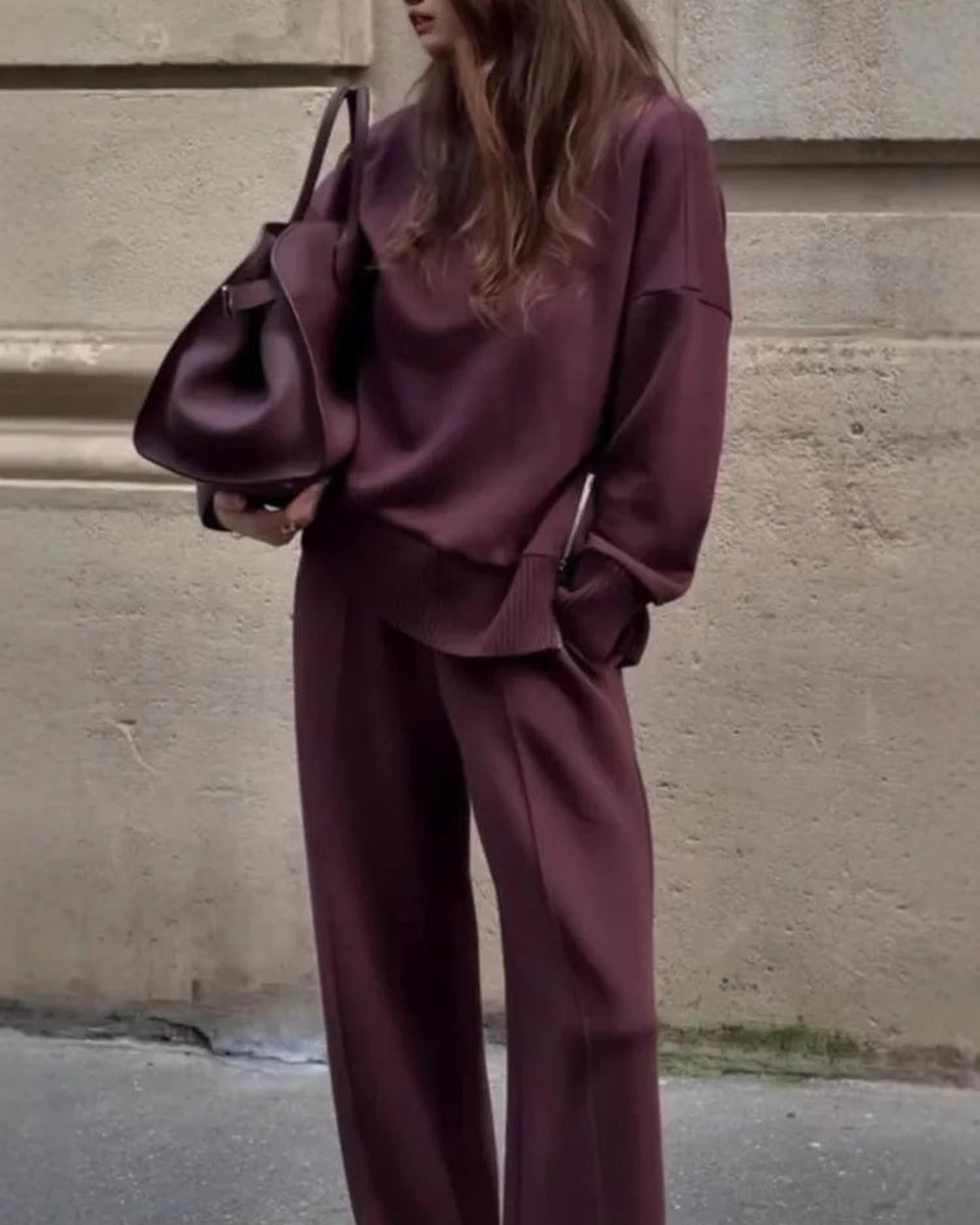 Roll-Neck Knit Co-ord Set – Burgundy