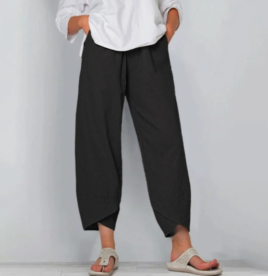 Relaxed Cotton-Linen Harem Trousers in black