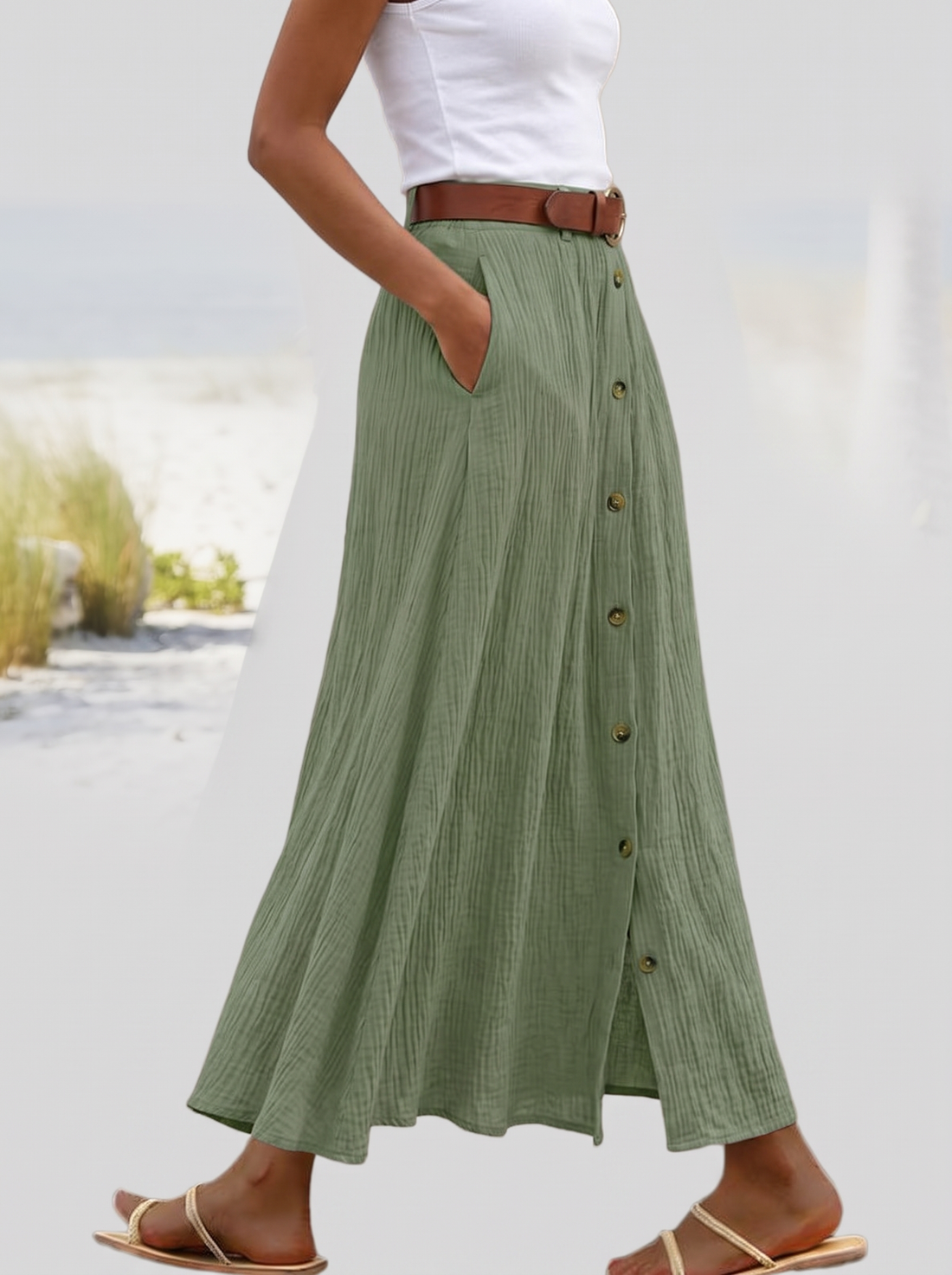 Button-Front Maxi Skirt
