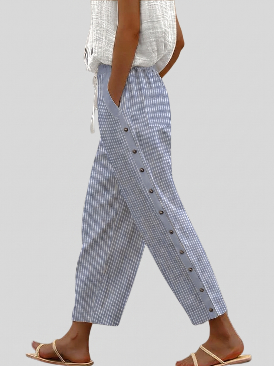 Striped Side-Button Trousers
