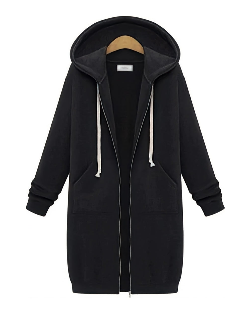 Longline Zip-Up Hoodie Coat – Black