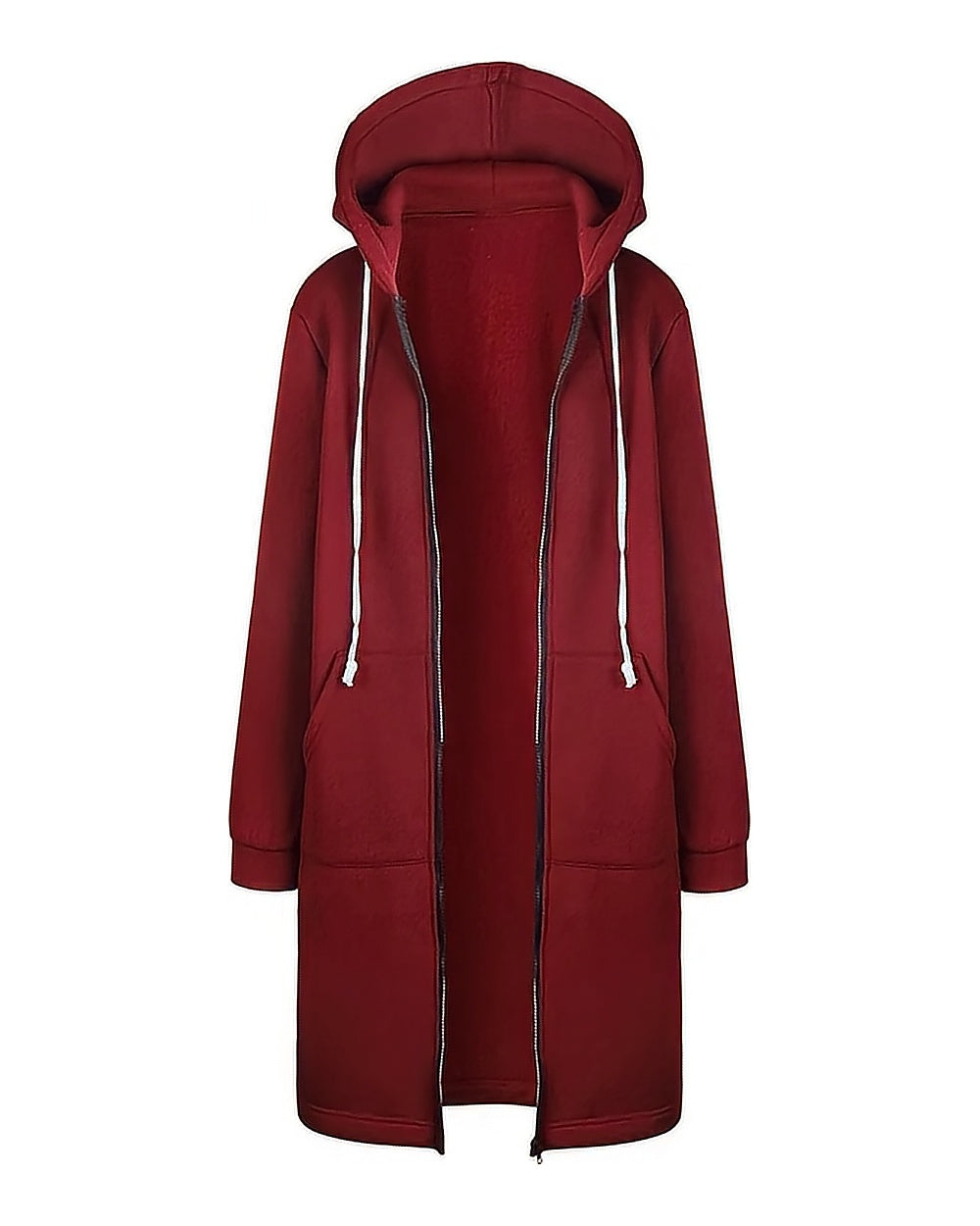 Longline Zip-Up Hoodie Coat – Wine Red