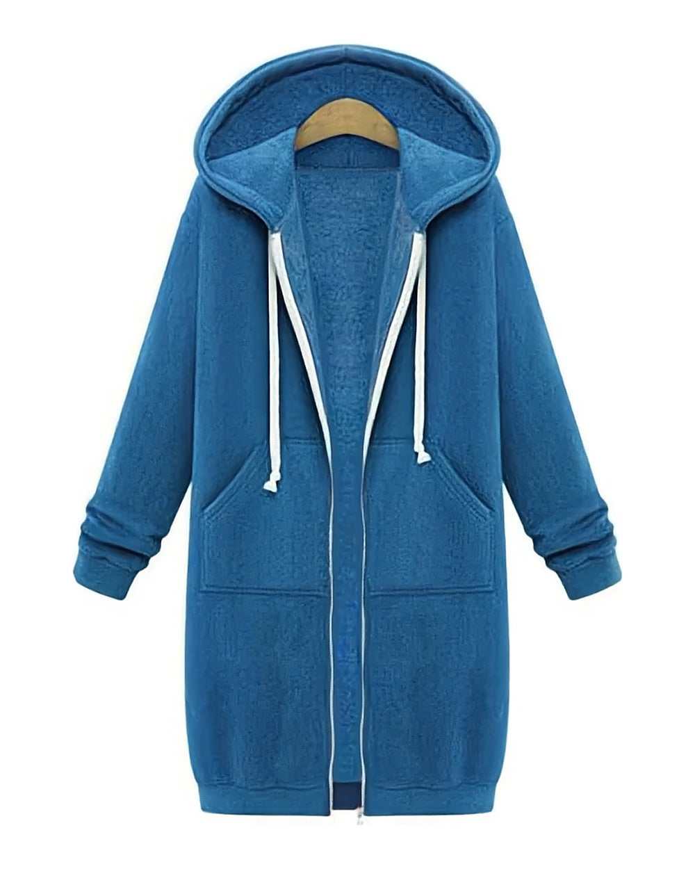 Longline Zip-Up Hoodie Coat – Blue