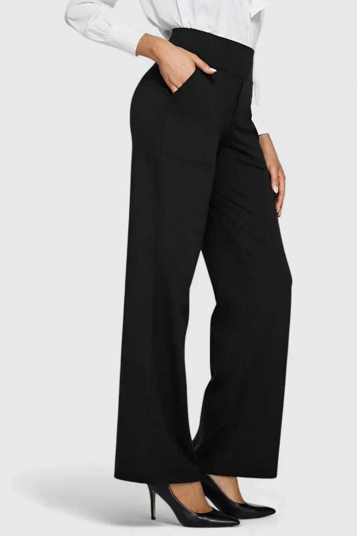 Smooth High-Waist Straight Trousers