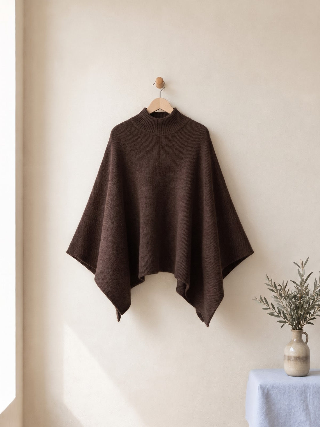 Knitted Wrap Poncho in Brown