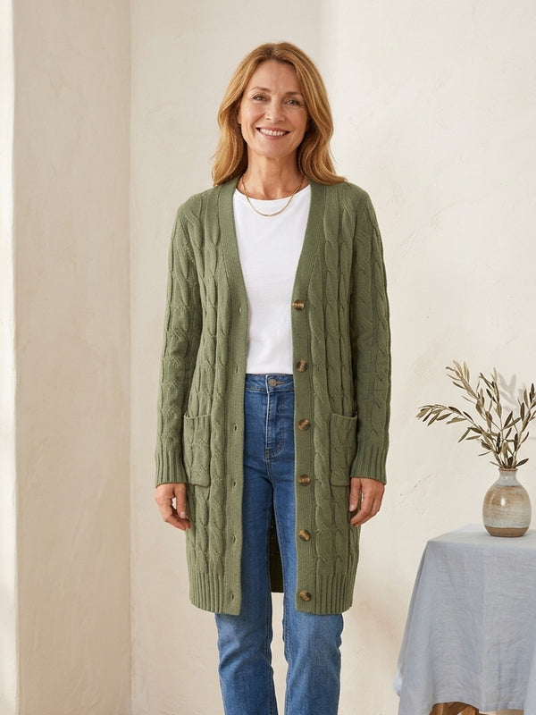 Long Cable-Knit Cardigan