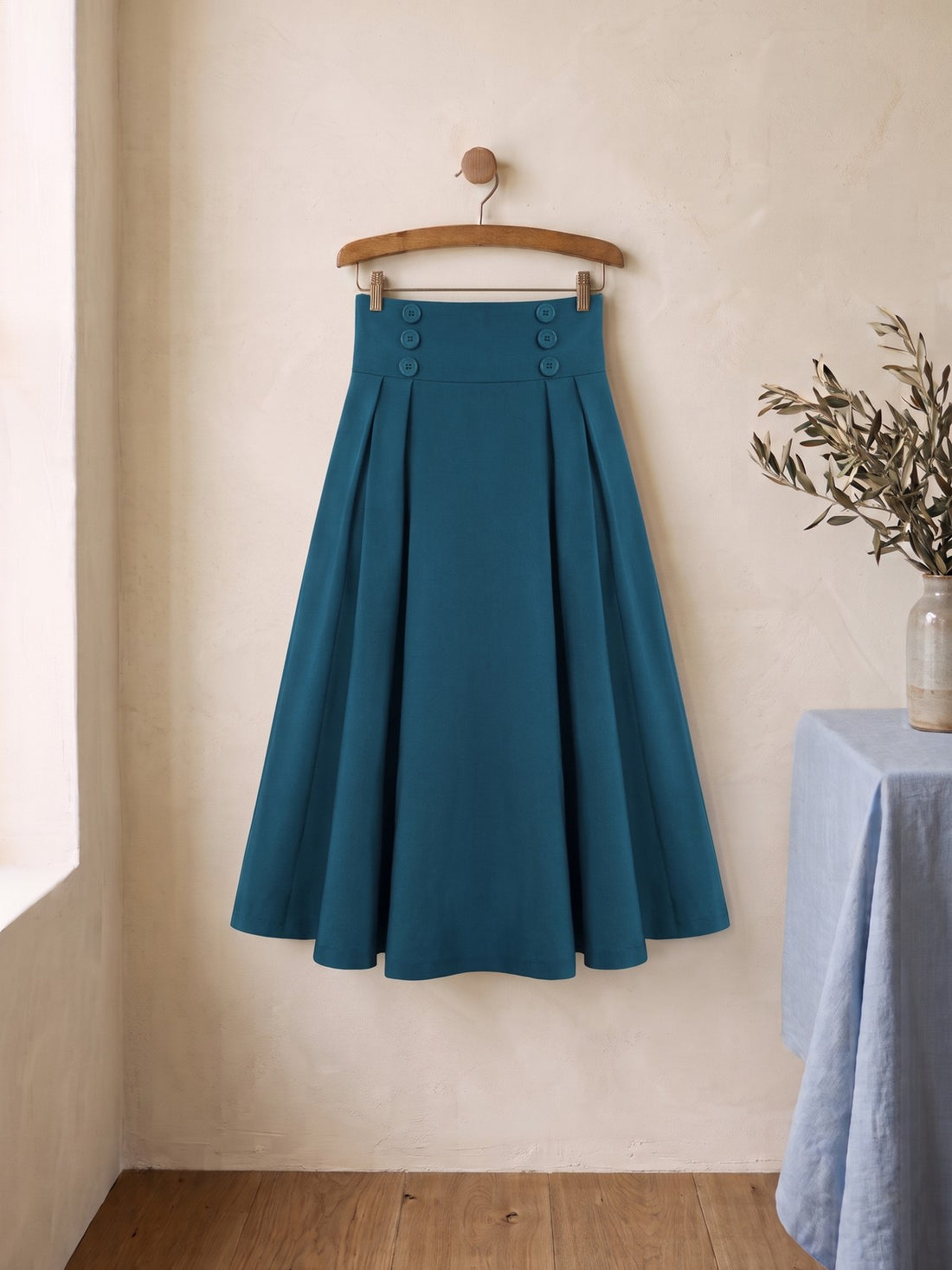 Plaid A-Line Midi Skirt in Teal