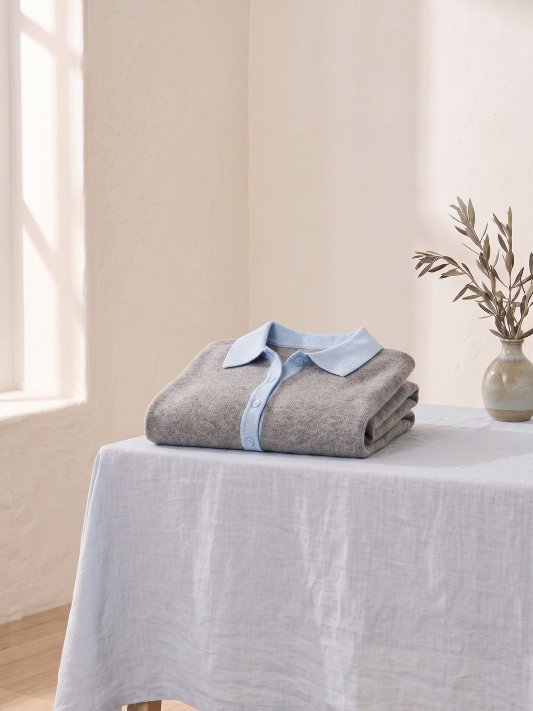 Polo-Collar Layered Jumper in Grey