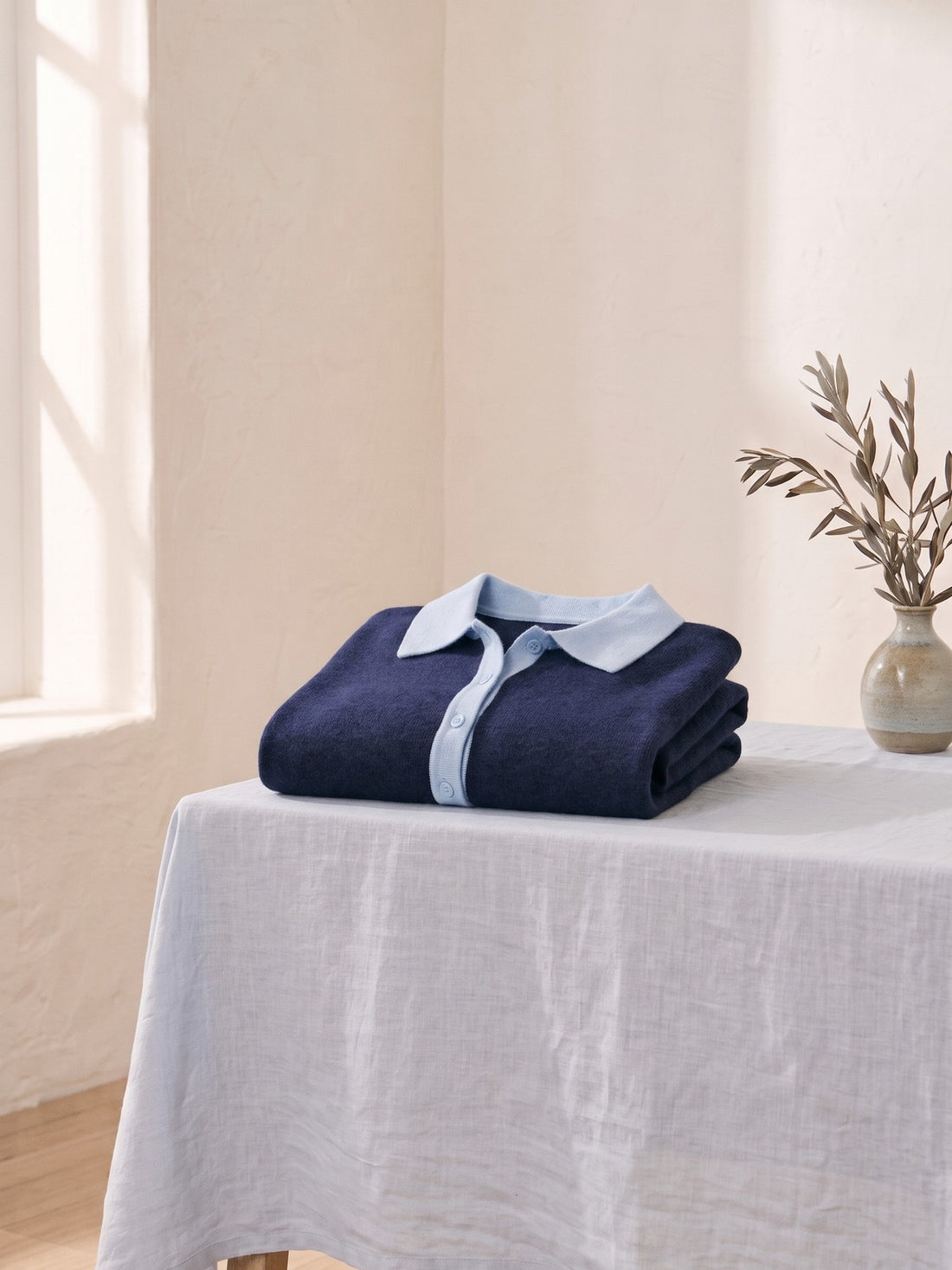 Polo-Collar Layered Jumper in Navy