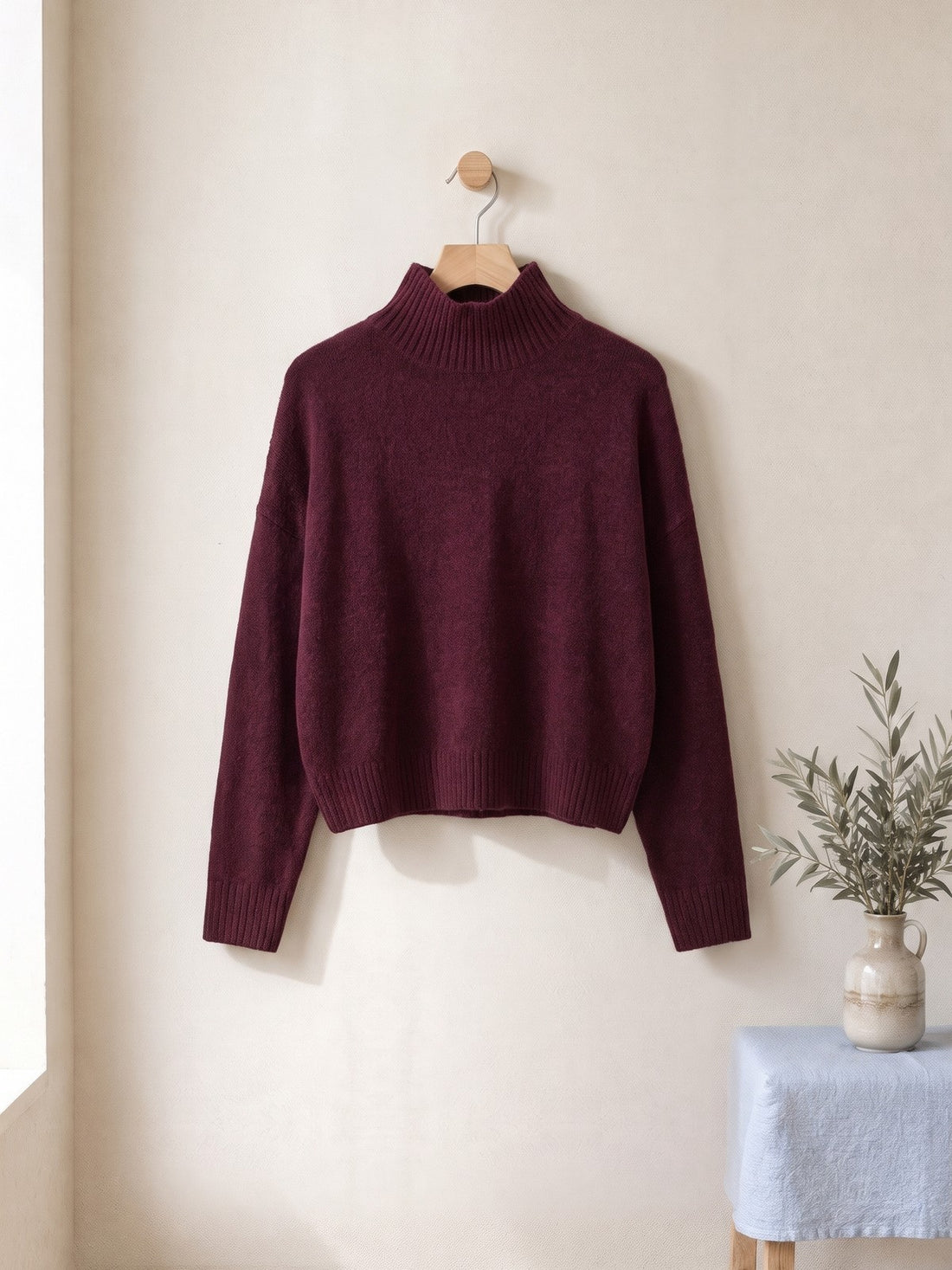 Relaxed Turtleneck Jumper on a wooden hanger