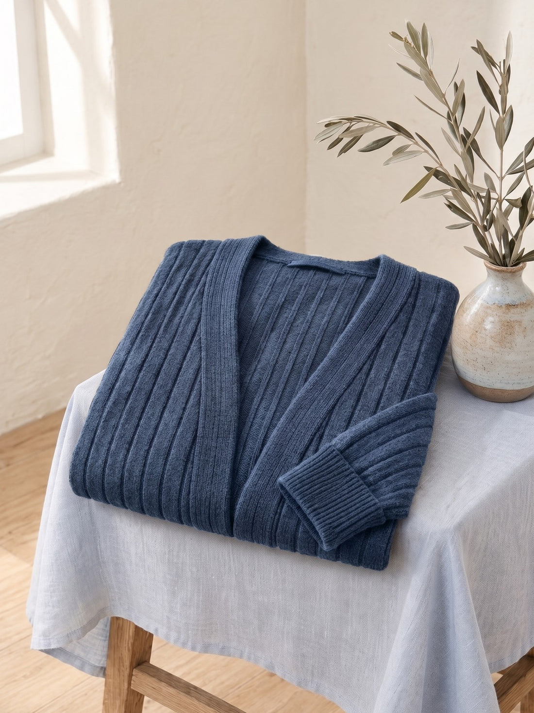 Ribbed Open Cardigan in Blue