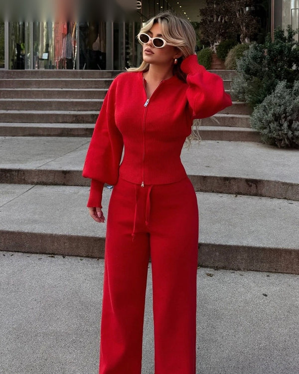 Balloon-Sleeve Knit Co-ord Set
