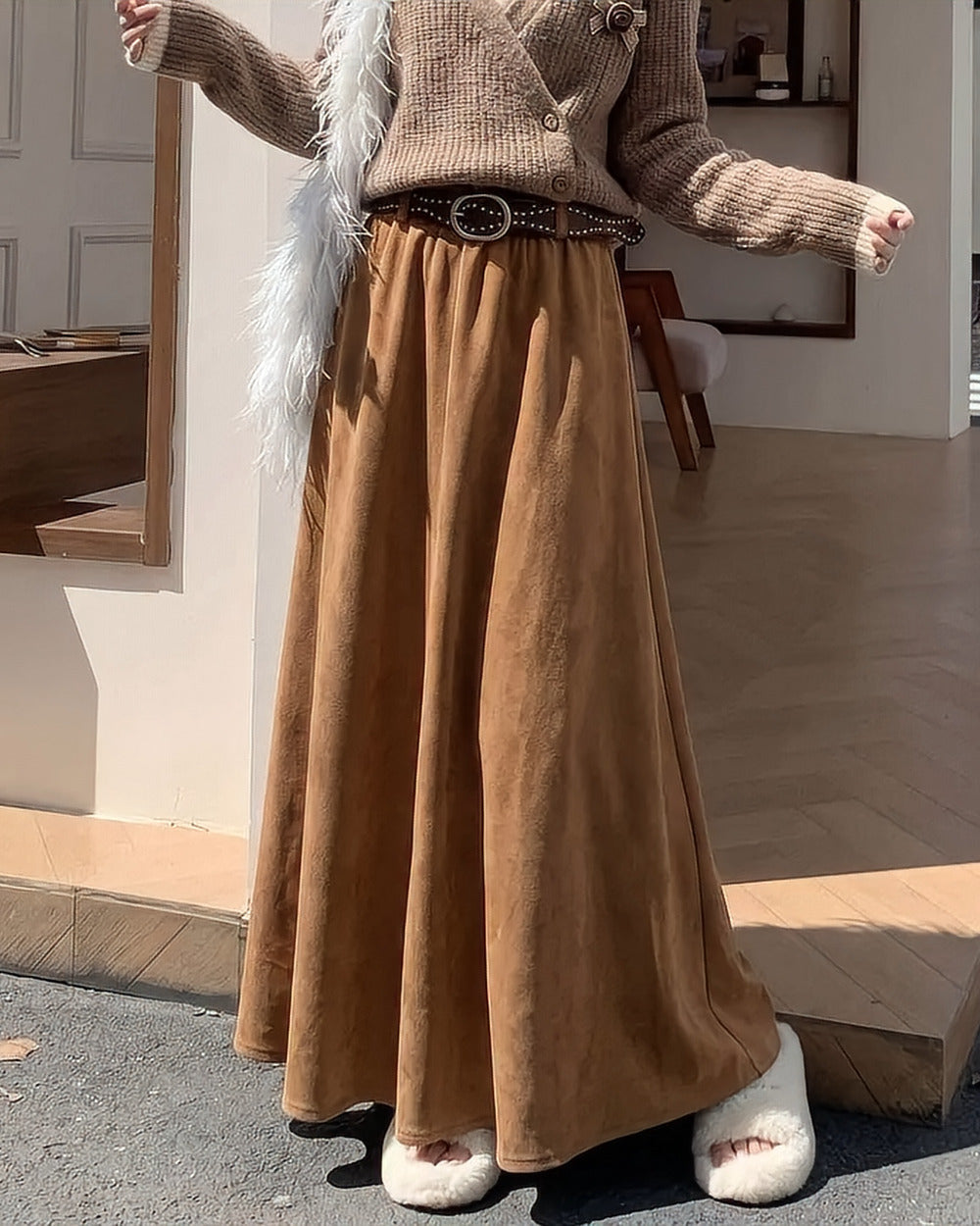 Tiered Maxi Terracotta Ruffle Skirt