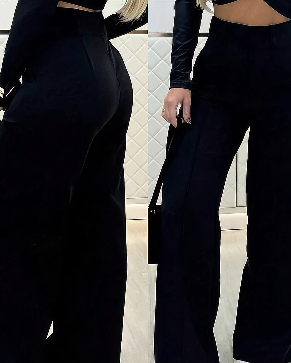 High-Waist Wide-Leg Tailored Trousers – Black