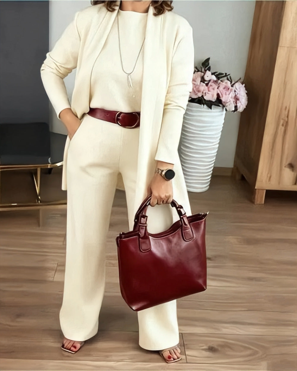Three-Piece Knit Co-ord Set – Cream
