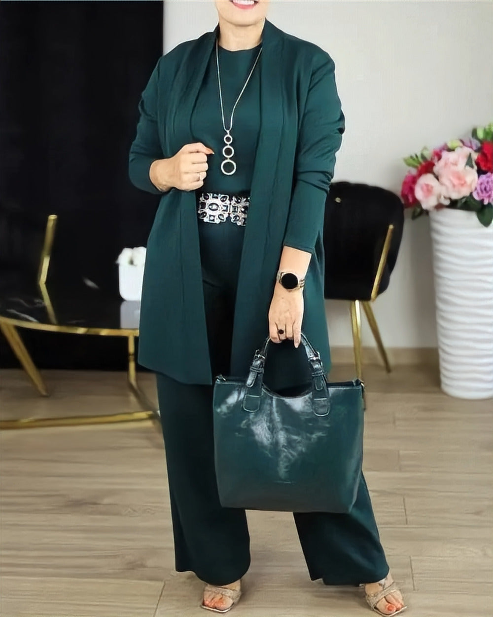 Three-Piece Knit Co-ord Set – Dark Green