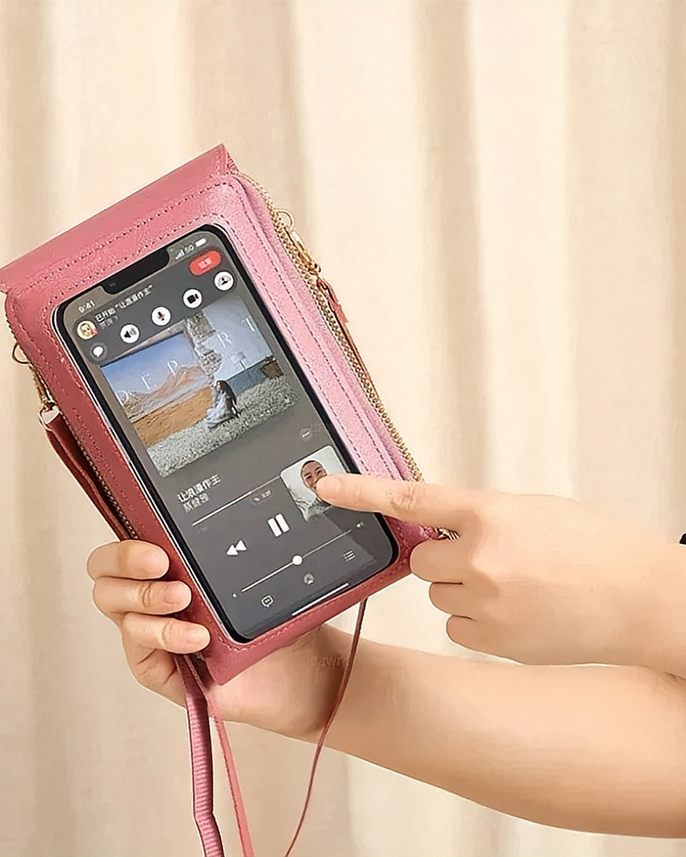 Touchscreen Phone Crossbody Bag – Pink