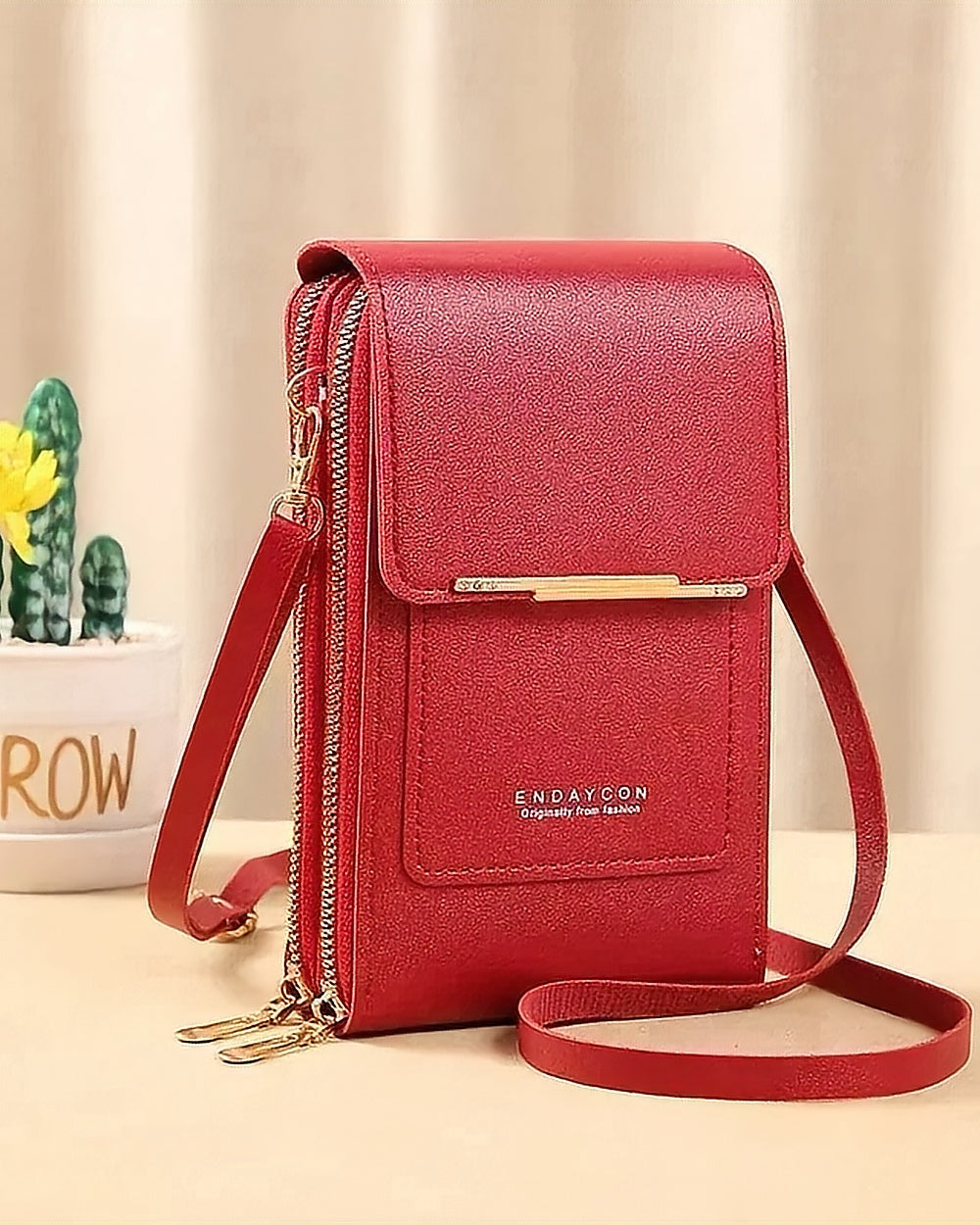 Touchscreen Phone Crossbody Bag – Red
