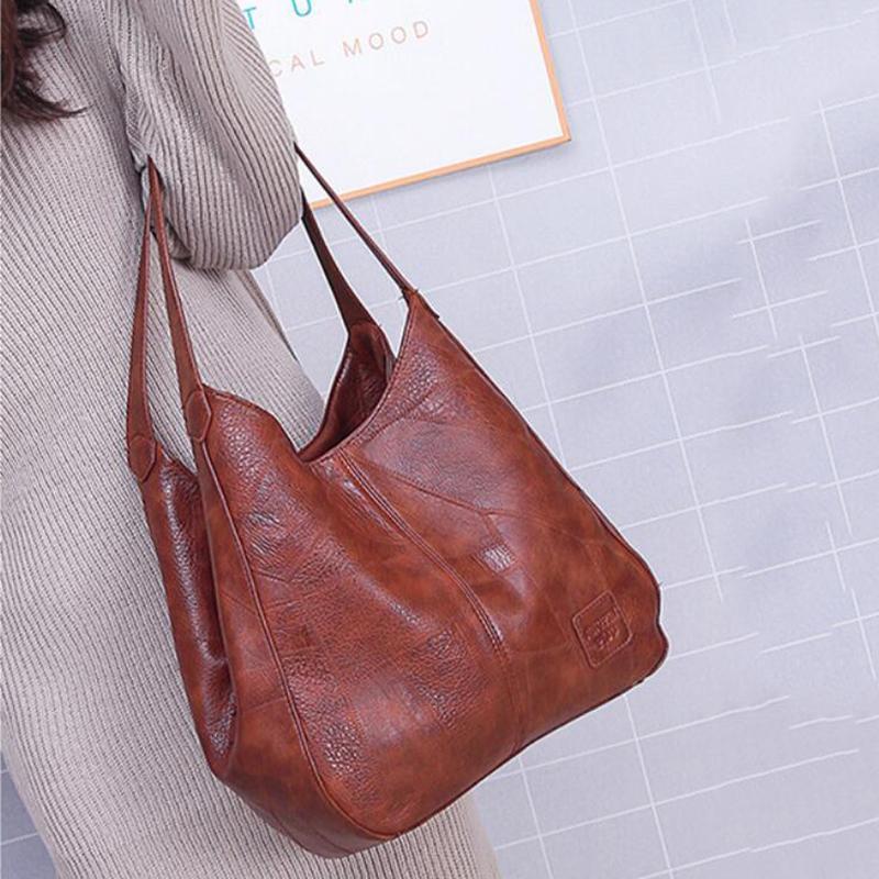 Vintage Leather-Look Shoulder Bag