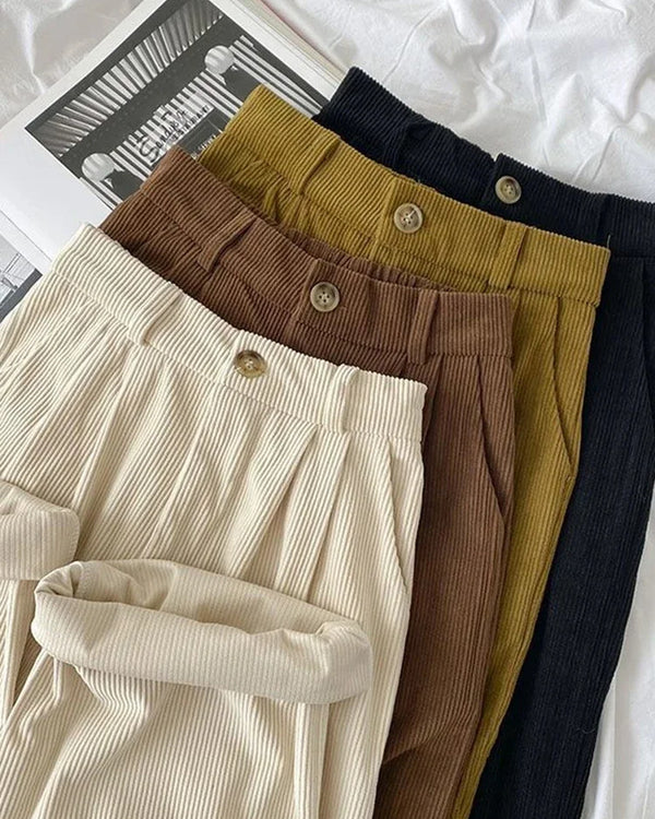 Pleated Corduroy Wide-Leg Trousers
